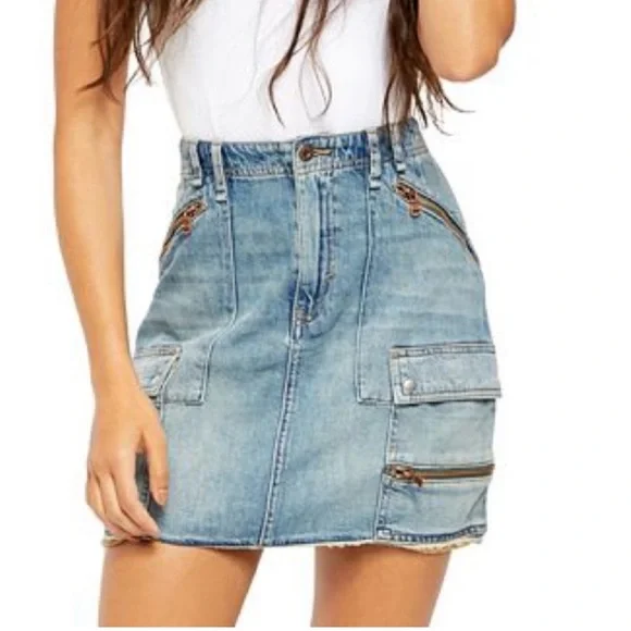 Free People Women's Icon Wash Cotton Avenue Utility Denim Mini Skirt  Sz 26 - Picture 6 of 6